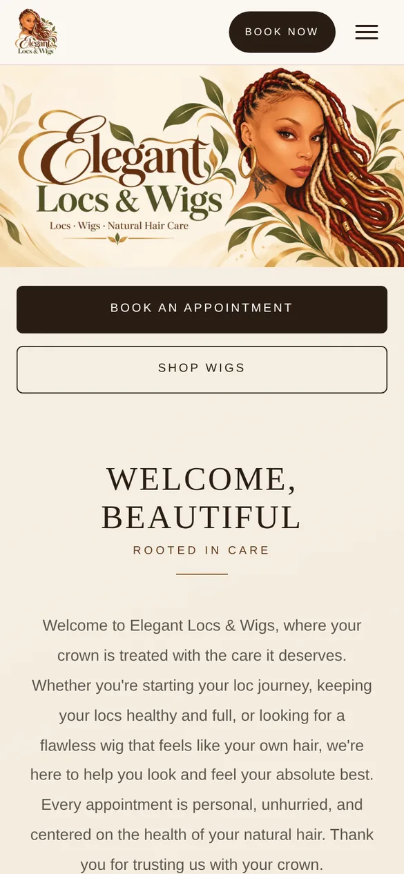 A salon homepage built with SlaySuite, shown on a phone